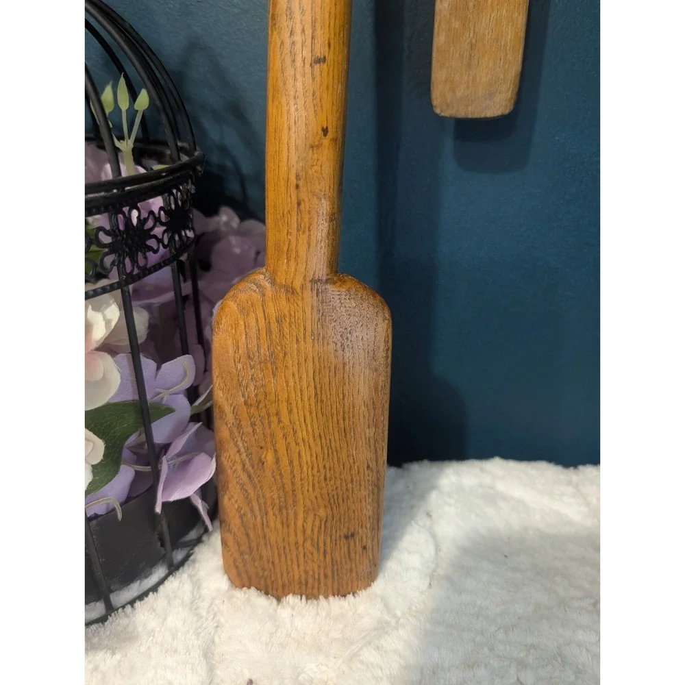 VTG Wooden Butter Paddle & Turned Stirring Stick Set - 2pc Rustic Farmhouse Lot